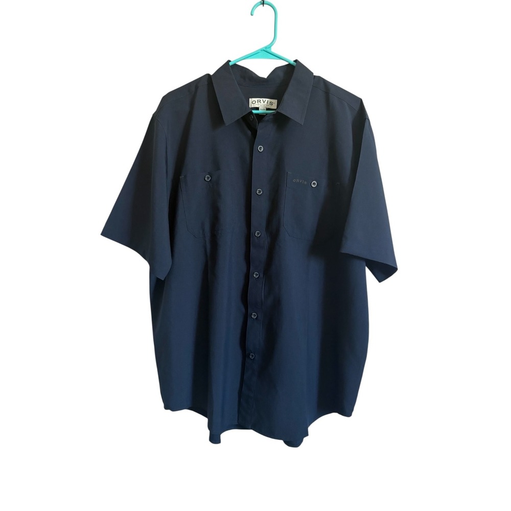 Orvis NWOT Mens XL Navy Blue Short Sleeve Button Down Shirt Pockets
